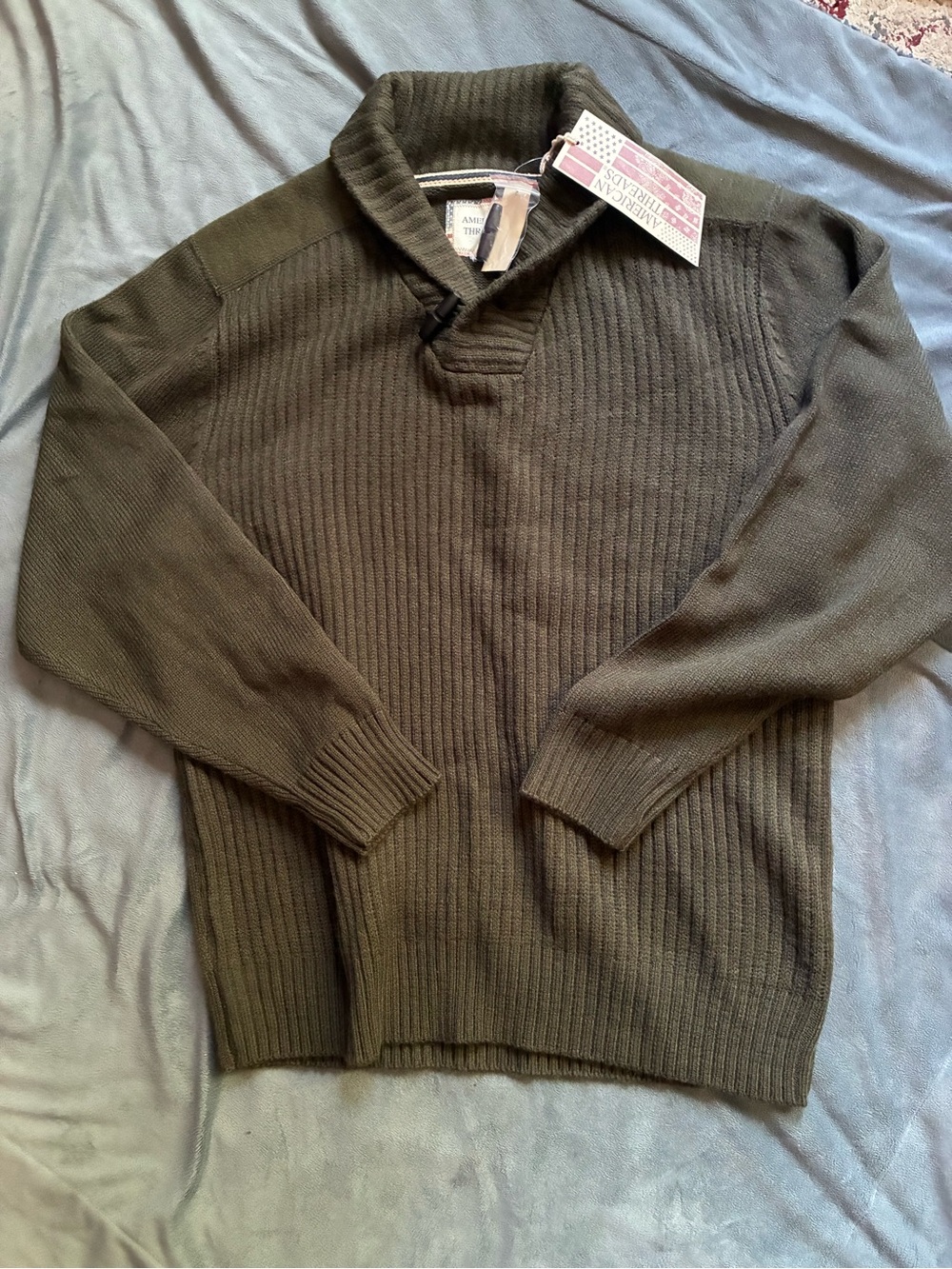 American Threads Olive Ribbed Turtleneck Sweater